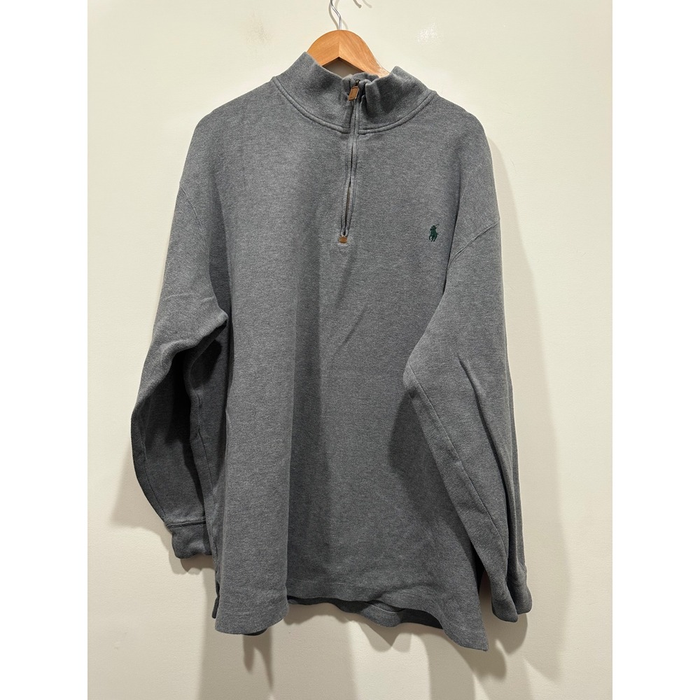 Polo Ralph Lauren Mens 2XLT Tall Gray Quarter Zip Cotton Pullover Sweater
